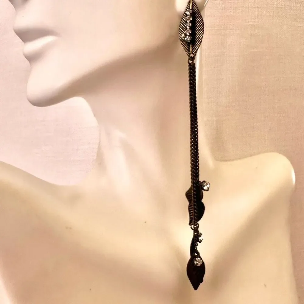Long leaf chain statement earrings